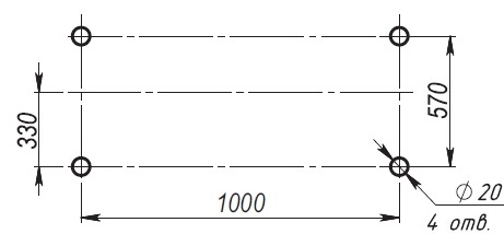 Схема расположения фундаментных болтов УНД1МЛ16/100-10, УНД1МЛ30/100-10, УНД1МЛ400/6-10
